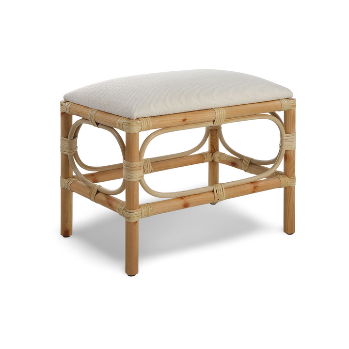 ASHORE RATTAN WRAPPED SMALL BENCH: WHITE