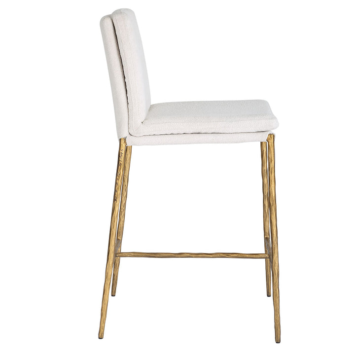 ASCEND WHITE BOUCLE + GOLD COUNTER STOOL