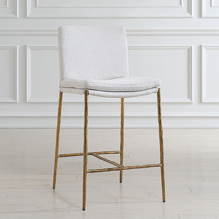 ASCEND WHITE BOUCLE + GOLD COUNTER STOOL