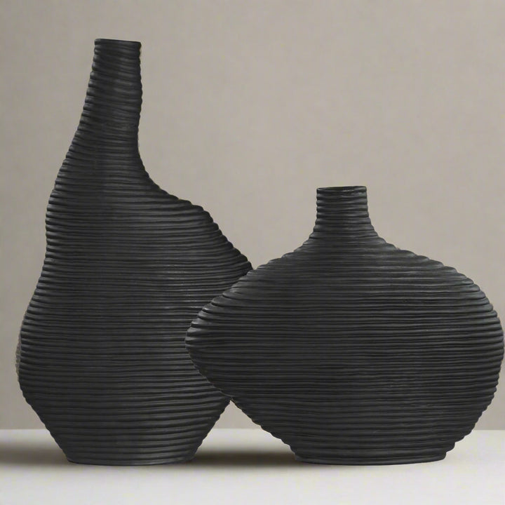 DUOSTACKED MATTE BLACK VASES | SET OF 2