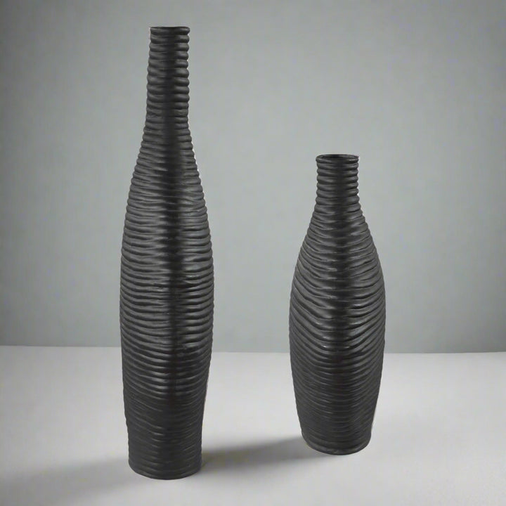 DUOSTACKED MATTE BLACK VASES | SET OF 2