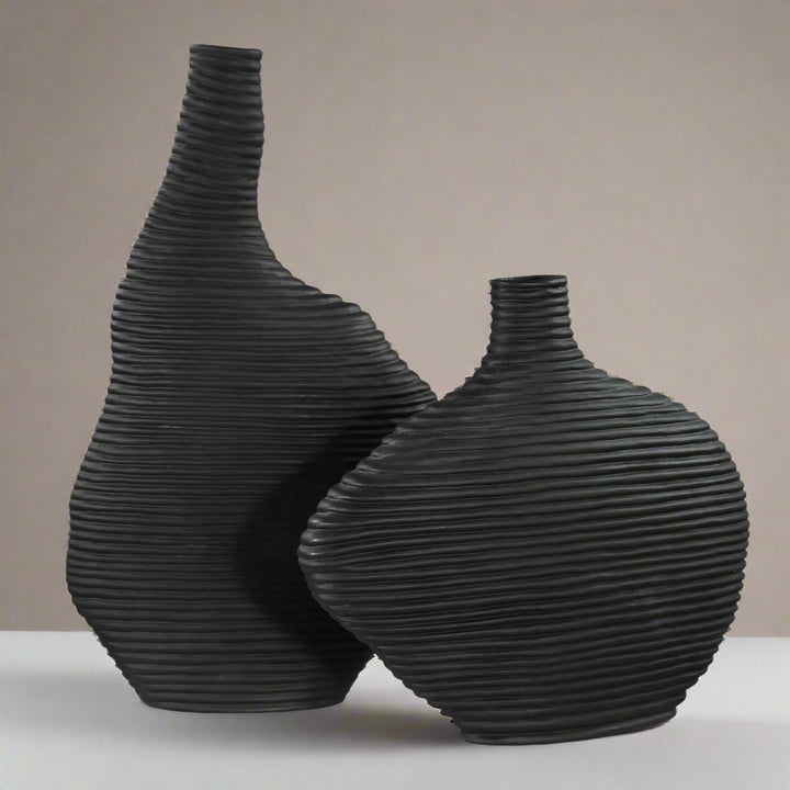 DUOSTACKED MATTE BLACK VASES | SET OF 2
