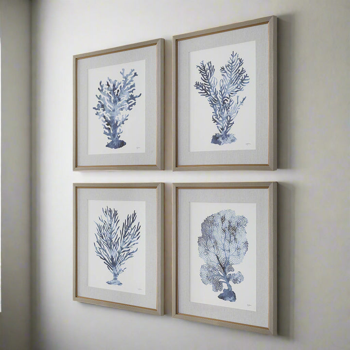 "SHIBORI CORAL" GLASS FRAMED PRINTS | SET OF 4