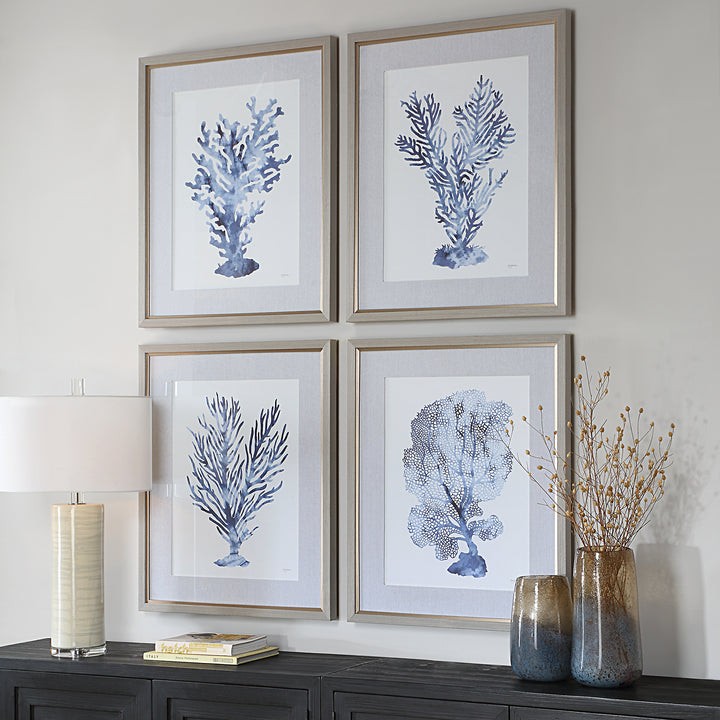 "SHIBORI CORAL" GLASS FRAMED PRINTS | SET OF 4