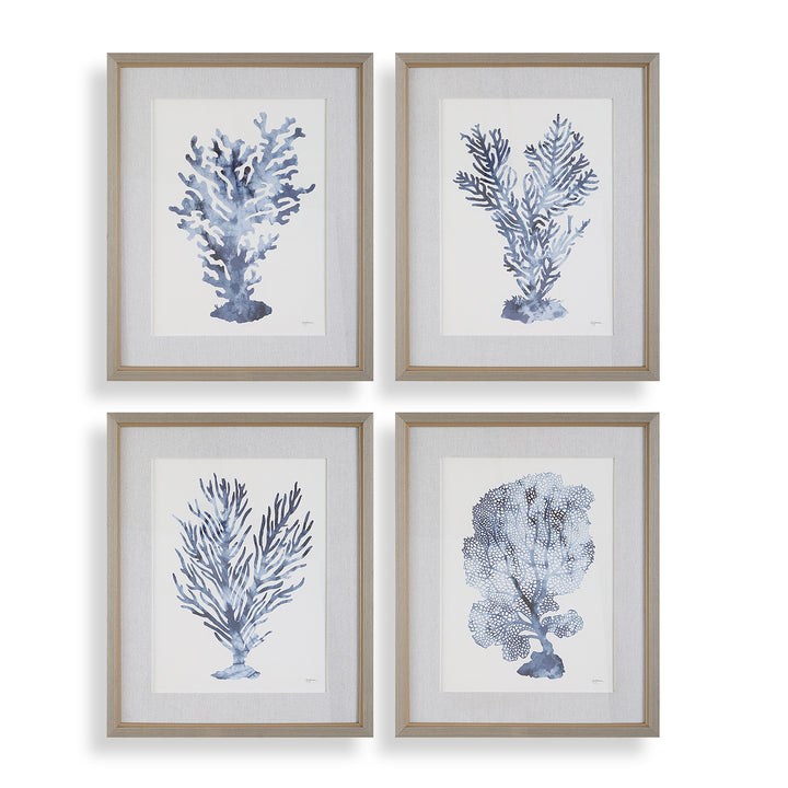 "SHIBORI CORAL" GLASS FRAMED PRINTS | SET OF 4