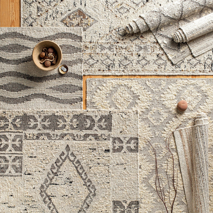 BENJY HAND - WOVEN WOOL RUG: CREAM, CHARCOAL
