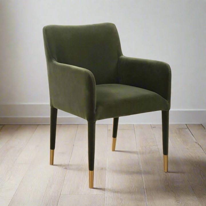 CONIFER GREEN VELVET DINING ARM CHAIR