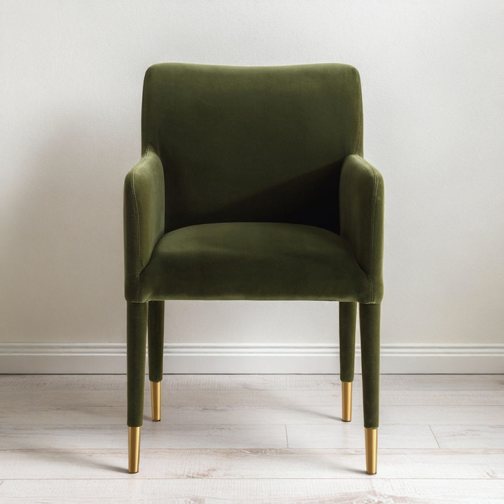 CONIFER GREEN VELVET DINING ARM CHAIR