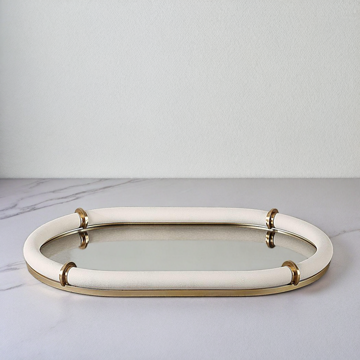 CYPRUS WHITE SHAGREEN MIRRORED TRAY