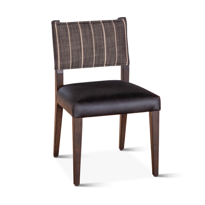 Brown chair with striped backrest on a white background