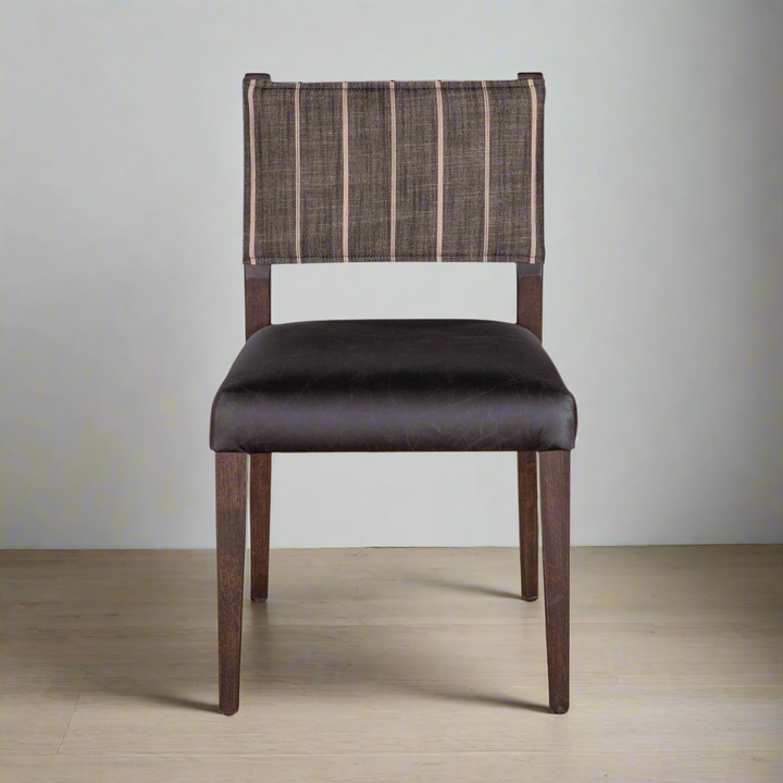 Brown chair with striped backrest on a white background