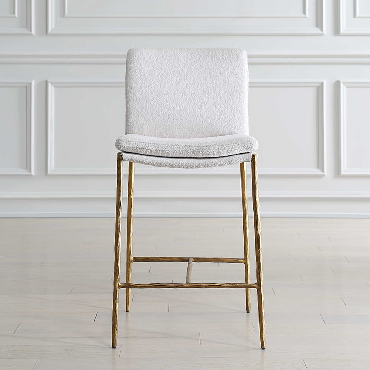 ASCEND WHITE BOUCLE + GOLD COUNTER STOOL