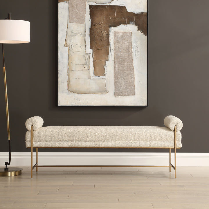 PEARL WHITE BOUCLE BOLSTER BENCH