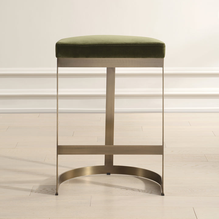 IVANNA MOSS VELVET + BRASS COUNTER STOOL