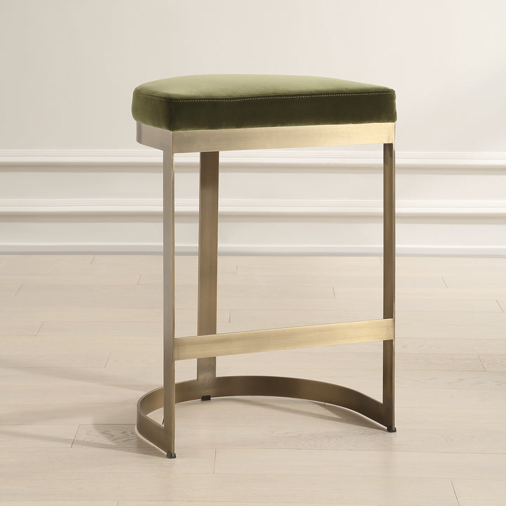 IVANNA MOSS VELVET + BRASS COUNTER STOOL