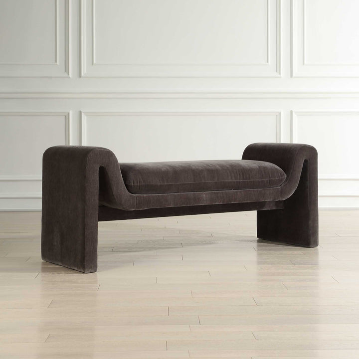 MANSON CHARCOAL DISTRESSED VELVET UPHOLSTERED BENCH