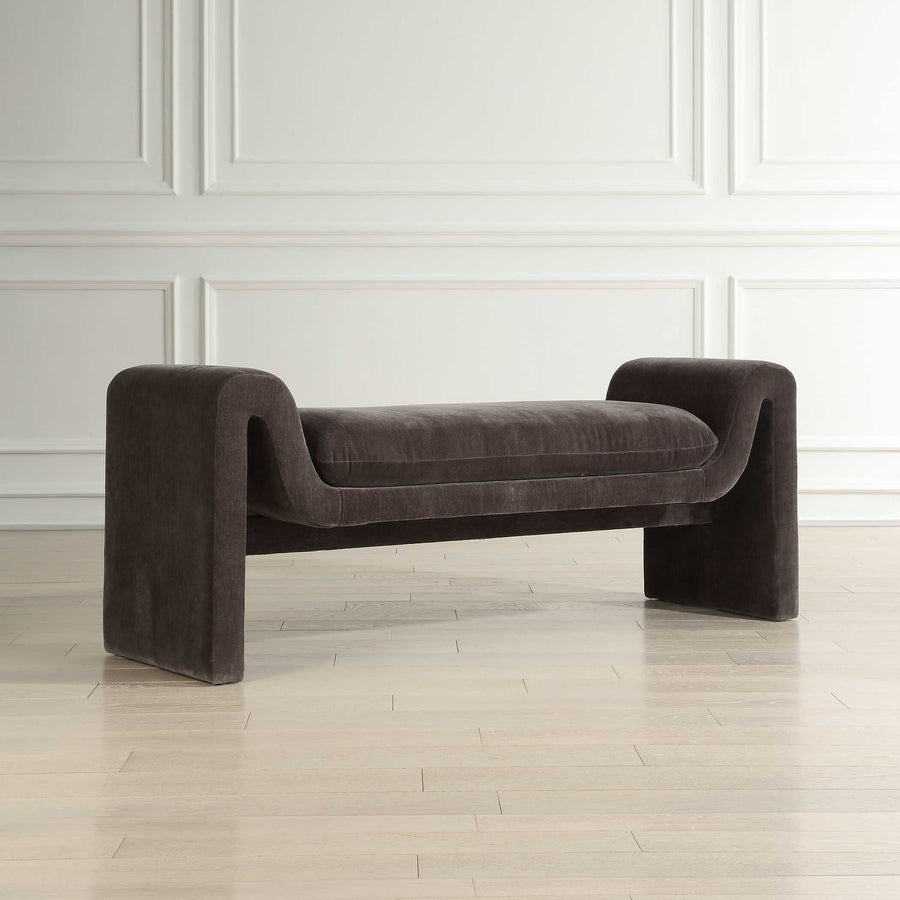 MANSON CHARCOAL DISTRESSED VELVET UPHOLSTERED BENCH
