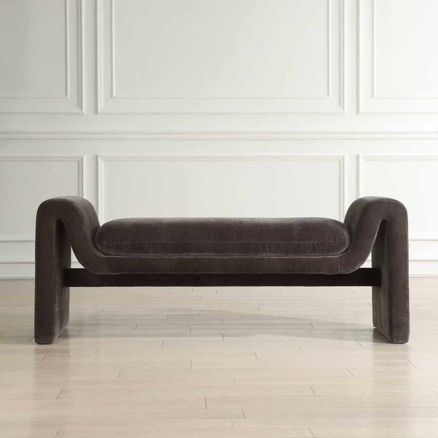 MANSON CHARCOAL DISTRESSED VELVET UPHOLSTERED BENCH