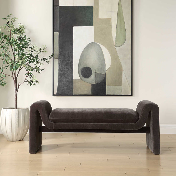 MANSON CHARCOAL DISTRESSED VELVET UPHOLSTERED BENCH