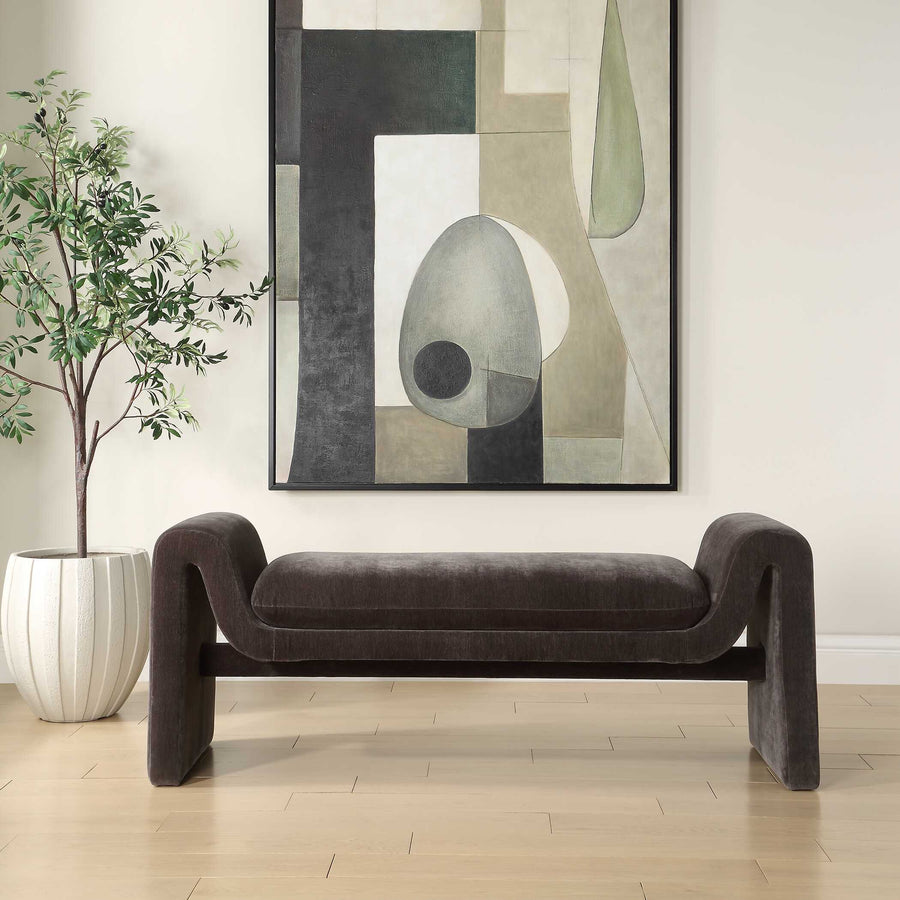 MANSON CHARCOAL DISTRESSED VELVET UPHOLSTERED BENCH