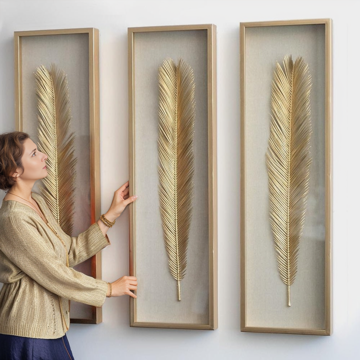 GOLDEN PALMS SHADOW BOX ART | SET OF 3