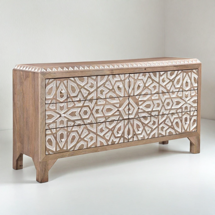 HAVELI GEOMETRIC CARVED WOOD DRESSER