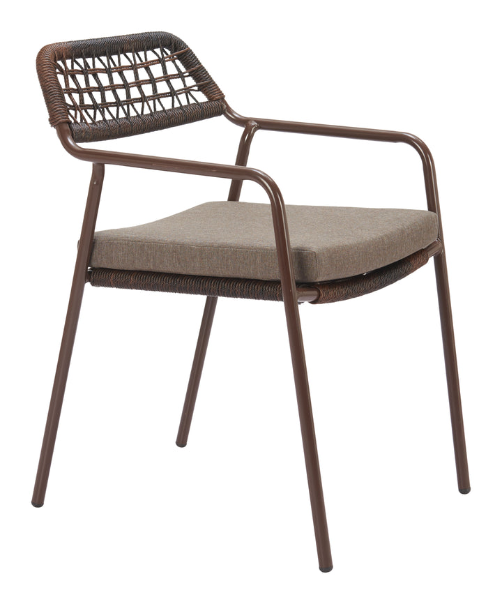 Brown wicker chair with cushion on a white background