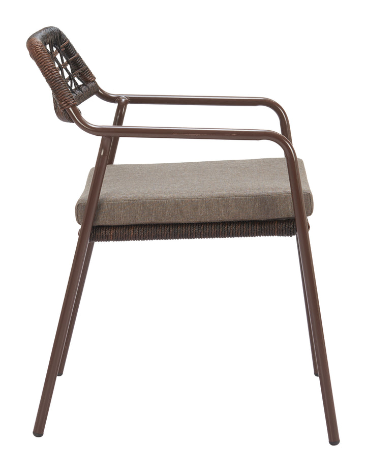 Brown wicker chair with cushion on a white background
