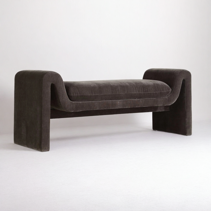 MANSON CHARCOAL DISTRESSED VELVET UPHOLSTERED BENCH