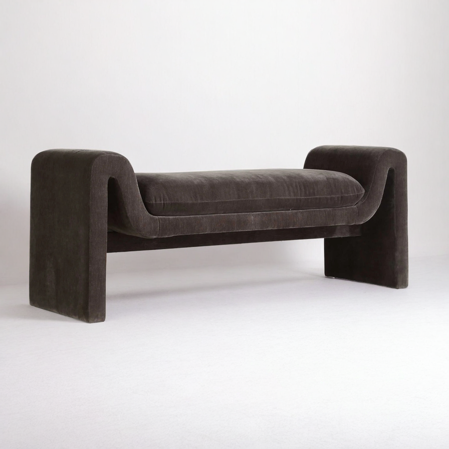 MANSON CHARCOAL DISTRESSED VELVET UPHOLSTERED BENCH