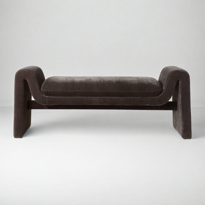 MANSON CHARCOAL DISTRESSED VELVET UPHOLSTERED BENCH