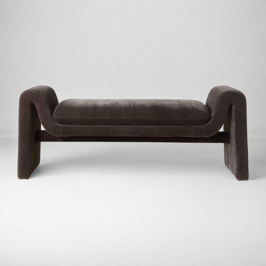MANSON CHARCOAL DISTRESSED VELVET UPHOLSTERED BENCH