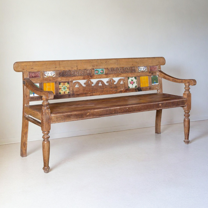 MARGARITA ANTIQUE CARVED WOOD BENCH