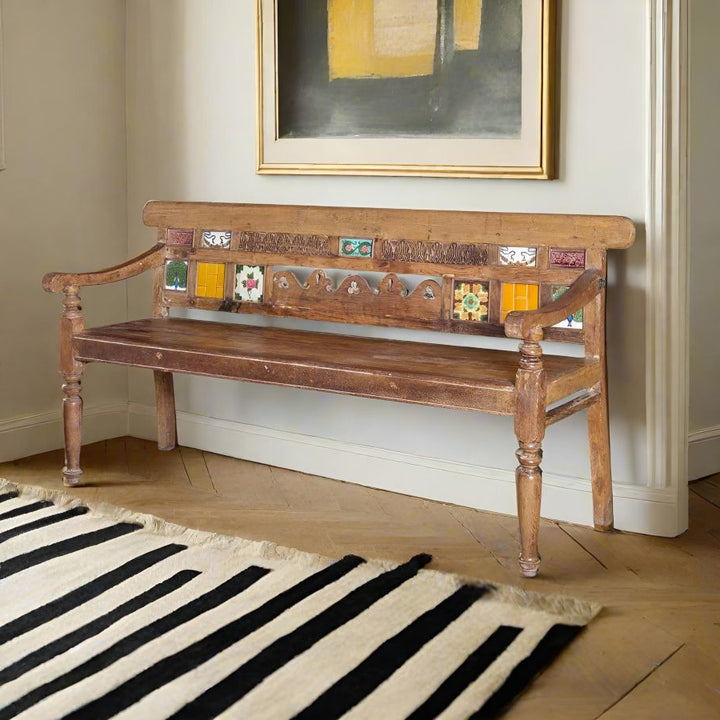 MARGARITA ANTIQUE CARVED WOOD BENCH