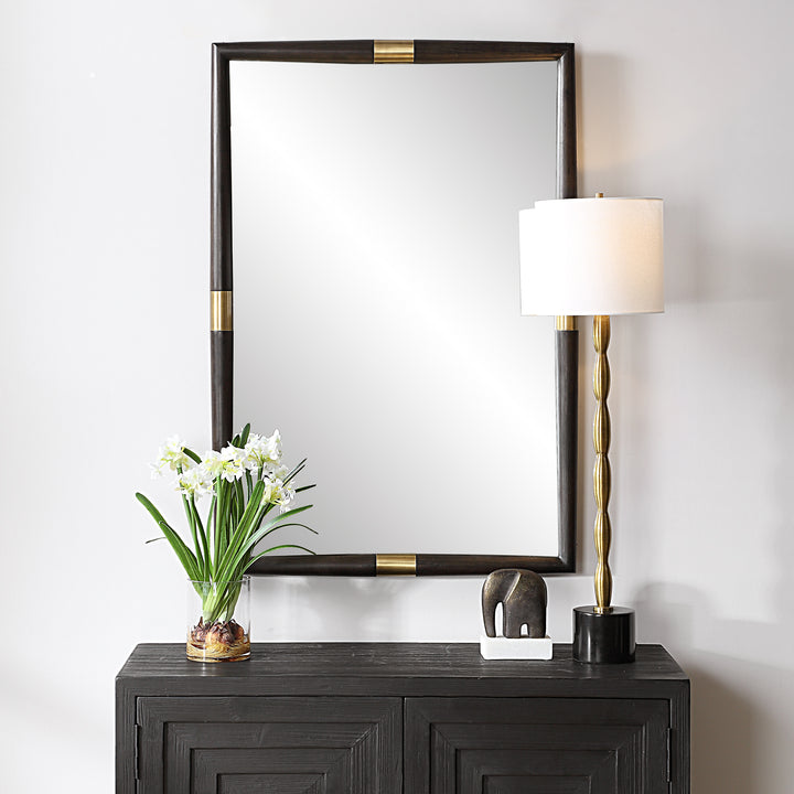 LARKIN DARK WOOD & BRASS MIRROR