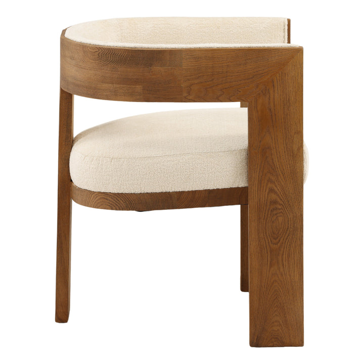 Wooden chair with beige cushion on a white background