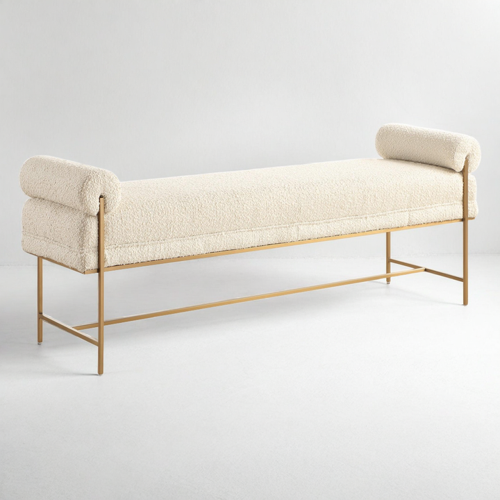 PEARL WHITE BOUCLE BOLSTER BENCH