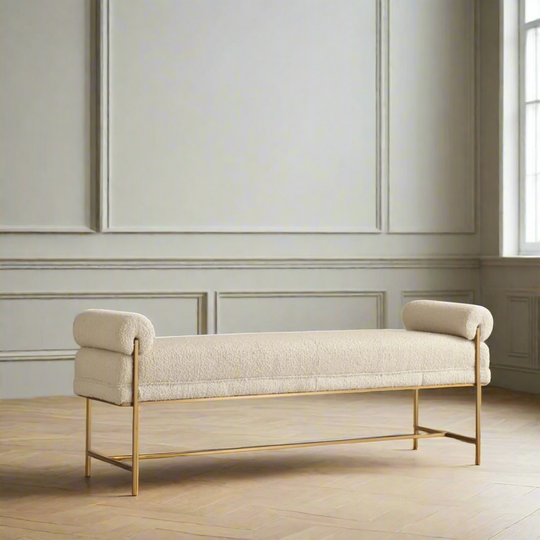 PEARL WHITE BOUCLE BOLSTER BENCH