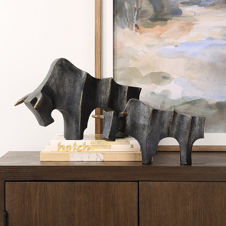 REGAL BULL BRONZE SCULPTURES | SET OF 2