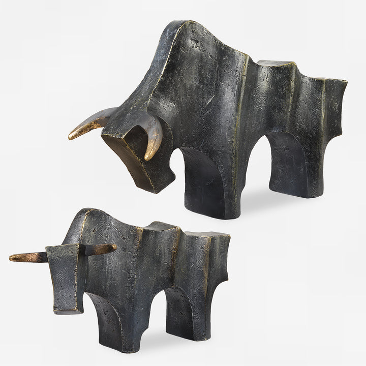 REGAL BULL BRONZE SCULPTURES | SET OF 2