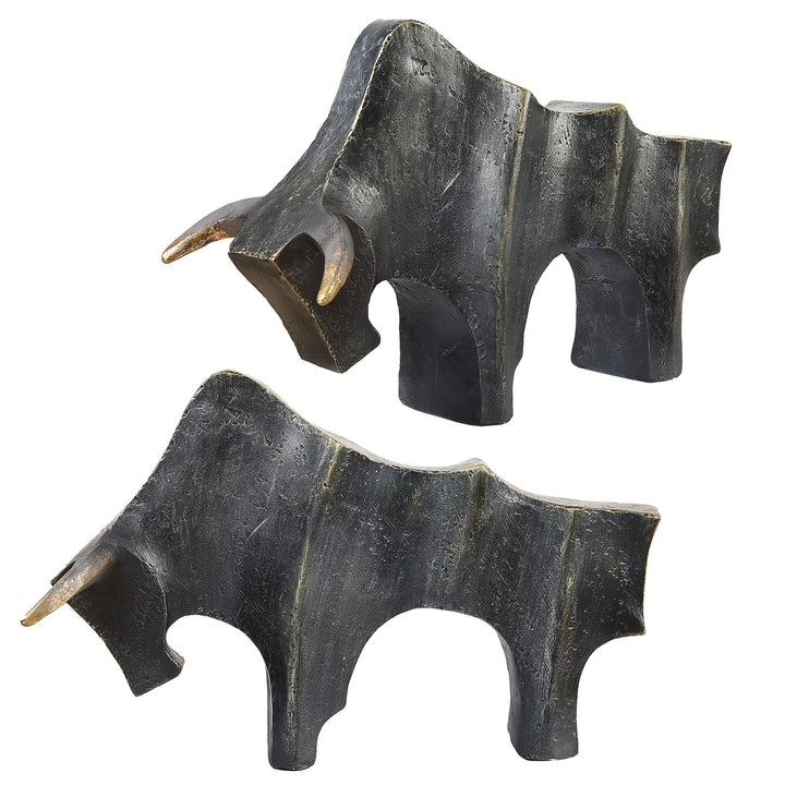 REGAL BULL BRONZE SCULPTURES | SET OF 2