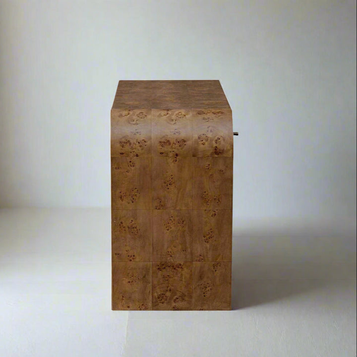 Wooden desk profile with a natural finish on a white background
