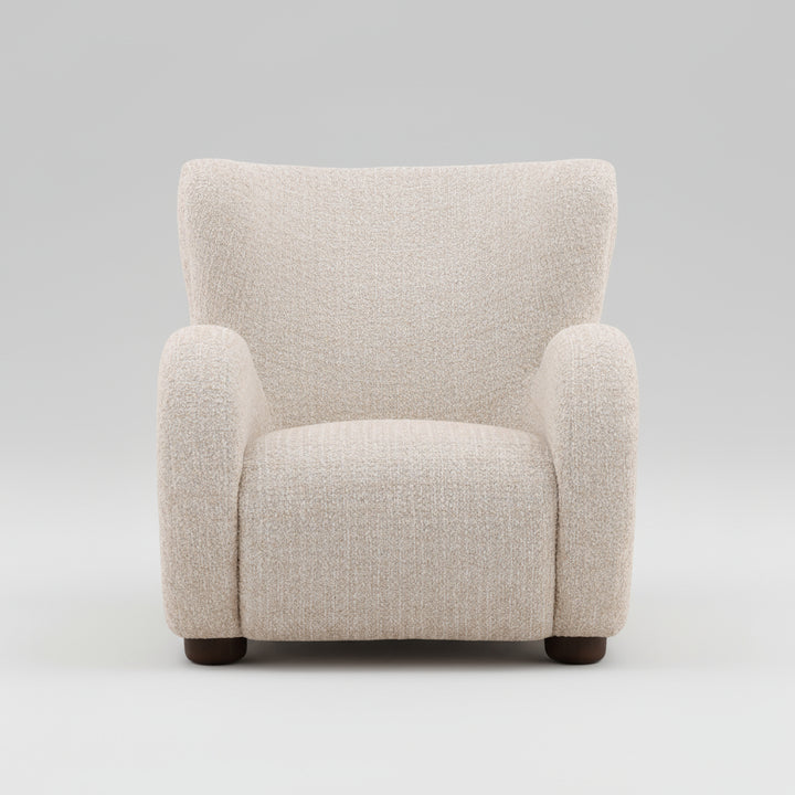 front view of a beige armchair