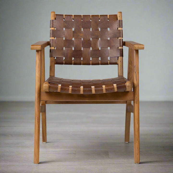 SUTRI LEATHER STRAP TEAK DINING CHAIR