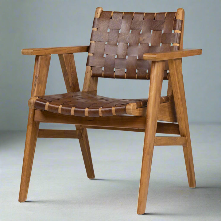 SUTRI LEATHER STRAP TEAK DINING CHAIR