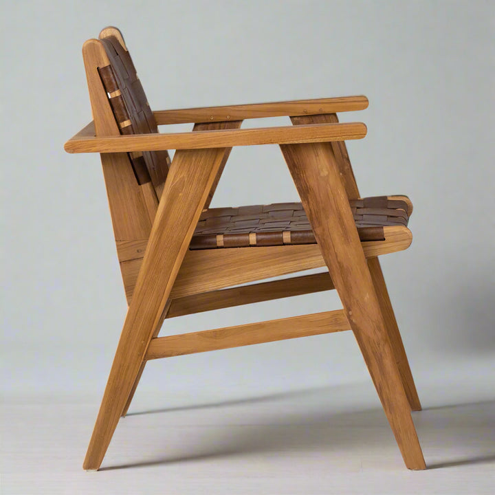 SUTRI LEATHER STRAP TEAK DINING CHAIR