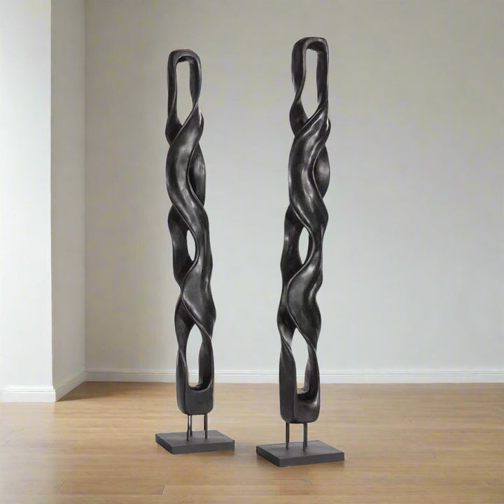 TWISTING BLACK ROOT FLOOR SCULPTURE