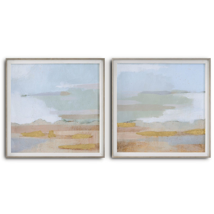 "ABSTRACT COASTLINE" GLASS FRAMED PRINTS | SET OF 2