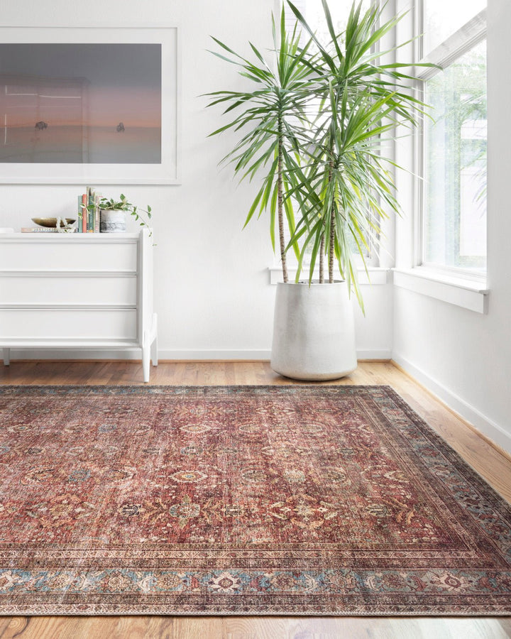 ANJALI VINTAGE PRINT FLAT RUG: BRICK, BLUE