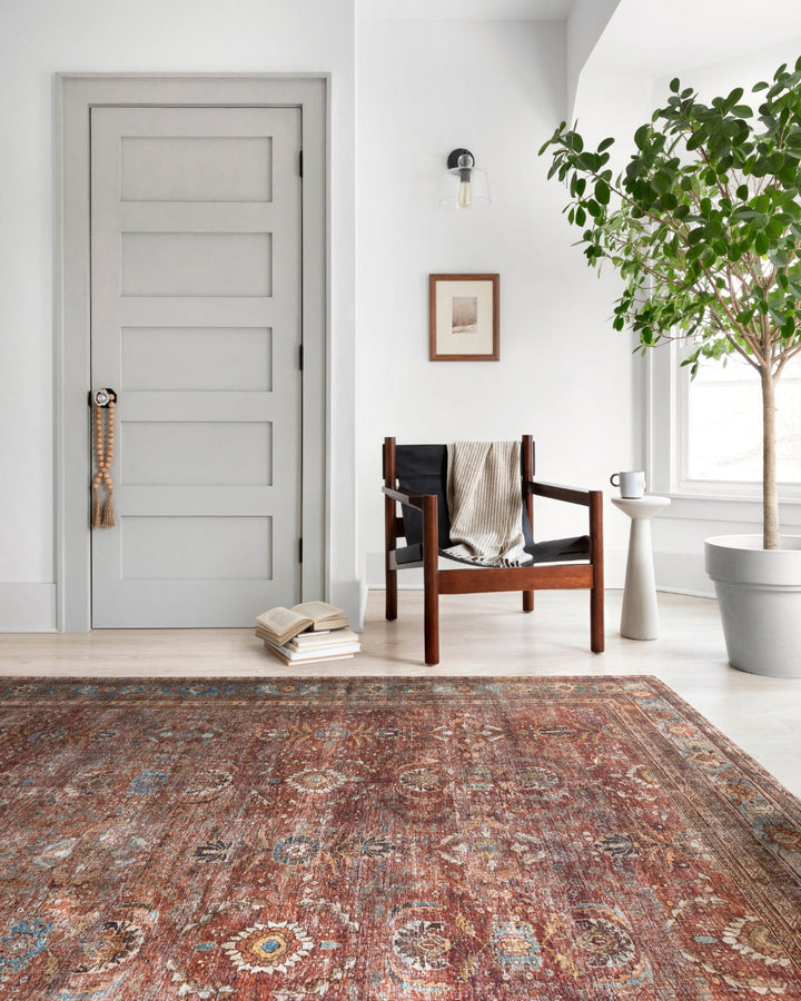 ANJALI VINTAGE PRINT FLAT RUG: BRICK, BLUE